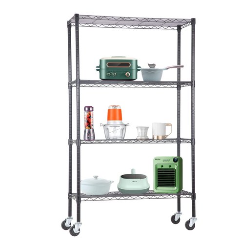 BestOffice | 4-Tier Wire Storage Shelves with Wheels | 36x14x62 | Black | Adjustable Racks | Heavy-Duty Metal Shelf, Holds Upto 500 lbs | No-Tool Assembly | Ideal for Home & Garage Shelving