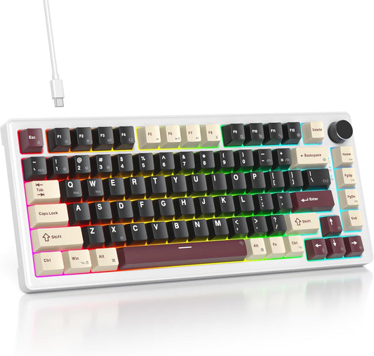 75% Mechanical Keyboard Gasket with Knob, Custom Wired Creamy Gaming Keyboard TKL 75 Percent Hot Swappable RGB Backlit, Pre-lubed Switch for Win/MAC PC Laptop（Salmon/White）
