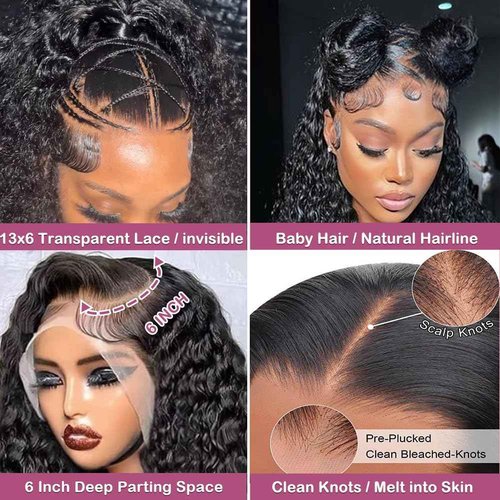 EGOTOI 250% Density Curly HD Transparent Lace Front Wigs Human Hair Deep Wave 13x6 Lace Front Wigs Human Hair 20 Inch Bleached Knots Pre Plucked with Baby Hair for Women 100% Remy Hair Natural Color