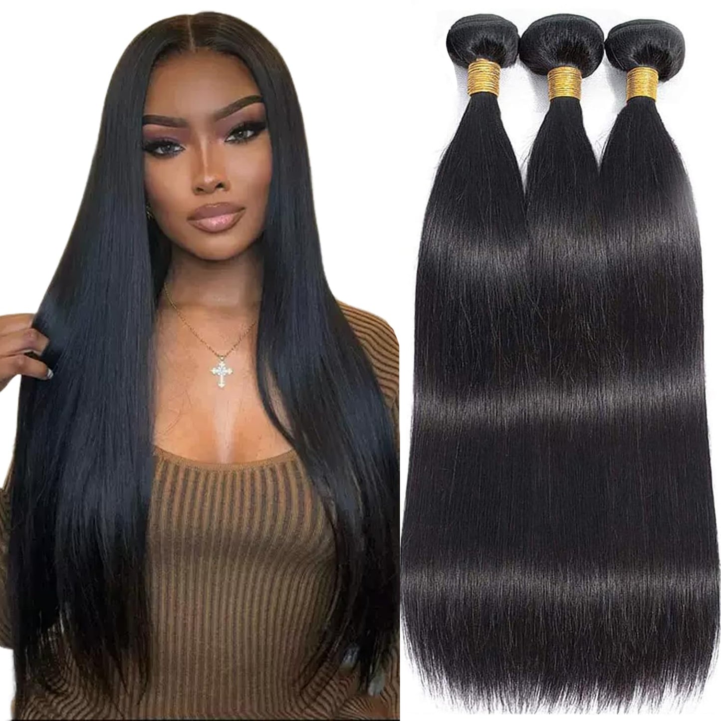 12A Straight Bundles Human Hair 20 22 24 Inch 3 Bundles Human Hair Straight Human Hair Bundles 100% Unprocessed Brazilian Virgin Human Hair Extension