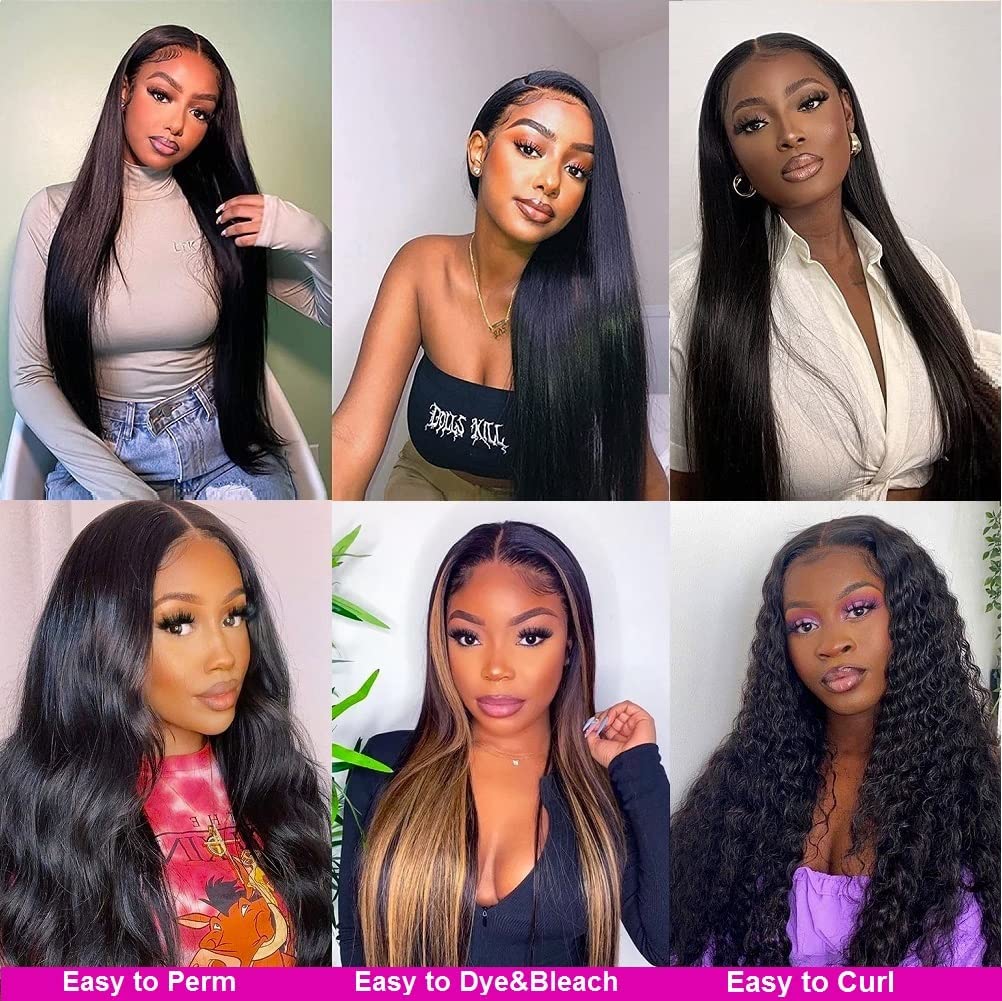 10A Brazilian Straight Human Hair Bundles with 2x6 Closure 18 20 22+16 Inch 100% Unprocessed Straight Virgin Hair Weave Bundles Human Hair with 2x6 HD Lace Closure