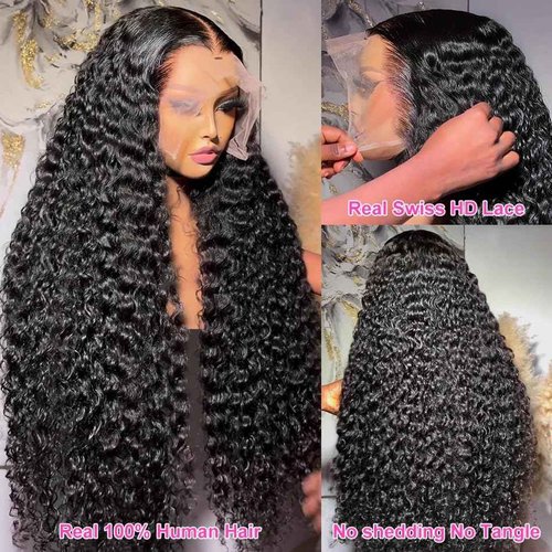Zhengshuo 13x6 Lace Front Wigs Human Hair 200% Density HD Lace Front Wigs Human Hair Pre Plucked Deep Wave Wig for Women 24 Inch