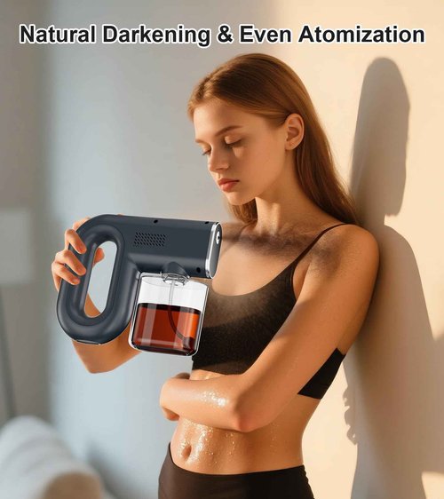 Professional Spray Tan Machine - 3 Different Strength Spray Levels - 40Min Long Lasting - Portable and Rechargeable Cordless Spray Tan Gun for Self Tanning Travel Beach Salon Home Use Grey