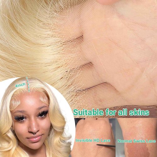 Alimoonbeam 613 Lace Front Wig Human Hair 13x4 Body Wave Blonde Lace Front Wigs Human Hair 180% Density 613 HD Lace Frontal Wig Pre Plucked With Baby Hair 28 Inch