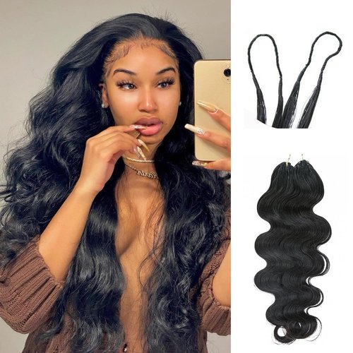 Body Wave Pre-Separated Crochet Hair Extensions Human Hair Knotless Pre-Separated Feather Crochet Braid Hair Extensions Natural Color 20 Inch 60g