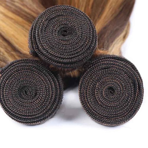 Honey Blonde Mixed Brown Body Wave Bundles T1BP4/27 Highlight Ombre Human Hair Bundles 24 26 28 Inch Grade 8A Brazilian Virgin Human Hair Extensions For Woman Double Weft