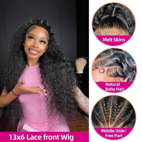 FCUFCU 22 Inch Deep Wave Lace Front Wigs Human Hair 200% Density 13x6 HD Lace Frontal Wigs Human Hair Pre Plucked with Baby Hair Deep Curly Wigs for Black Women Natural Color