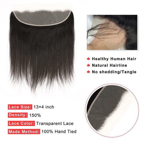 13x4 Lace Frontal Closure Straight Human Hair 150% Density Lace Frontal Human Hair Pre Plucked with Baby Hair 100% Unprocessed Brazilian Virgin (straight human hair frontal, 20inch)