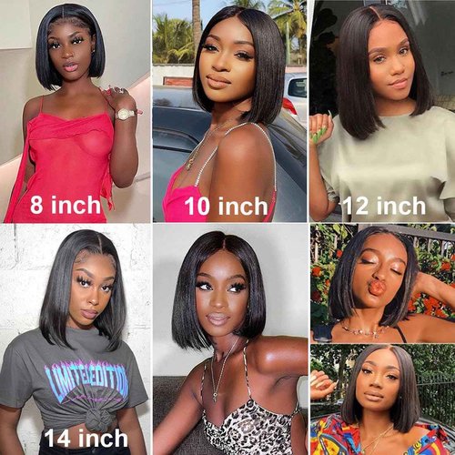Wavymy 6x4 Glueless Bob Wigs Human Hair Straight Wear and Go Glueless Wig 180% Density HD Lace Front Wigs Human Hair Middle Part Wigs Pre Cut Lace Brazilian Virgin Human Hair for Beginners 12 inch