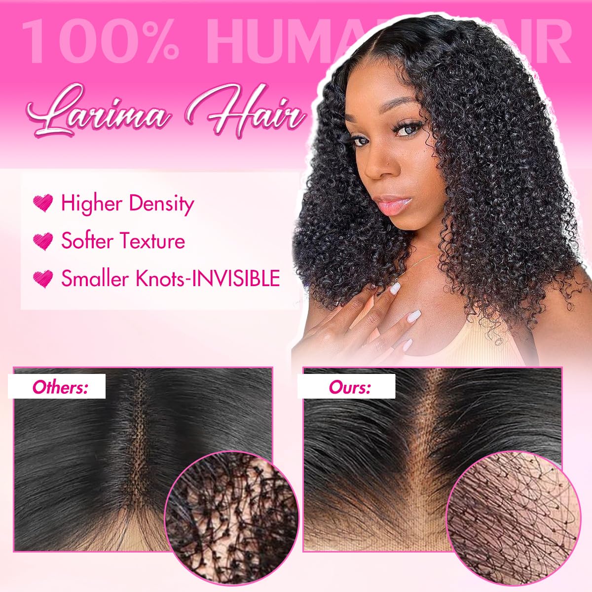 larima Short Curly Wig 200% Density 13X4 HD Lace Front Wigs Human Hair Glueless Wigs Wear and Go Pre Plucked with Baby Hair Jerry Curly Lace Front Wigs Full and Soft Natural Black Color 14 Inch