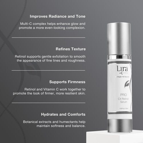Lira Clinical PRO C4 Retinol Serum - Face Serum with Plant Stem Cells - Vitamin C Brightening Serum with Licorice and Olive Extract - 1.69 Ounce