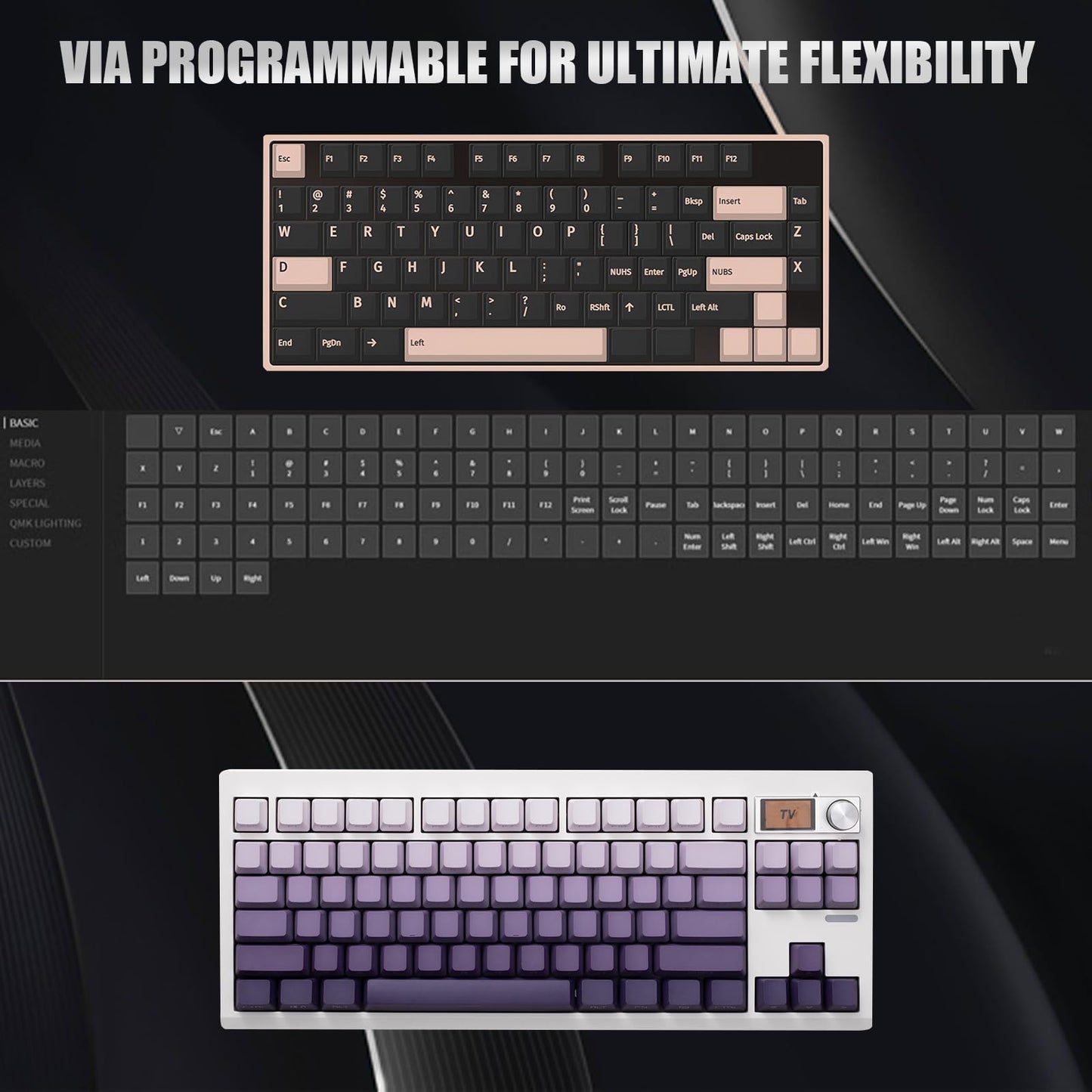 ZMX GMK87 Keyboard Barebones Kit,Gasket Mount Hot Swap PCB Triple Mode BT5.0/2.4G/Type-C Wireless Mechanical Keyboard with Knob VIA-Programmable Custom TFT-Screen RGB Gaming DIY Kit (White)