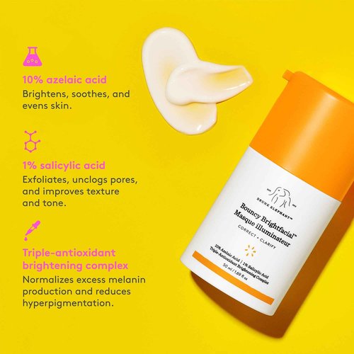 Drunk Elephant Bouncy Brightfacial - 50 ml/1.69 fl oz - Illuminating Face Mask - Clean Clinical Skincare - Cruelty-Free - Dermatologist-Tested - Free of Essential Oils, Silicones, and Fragrance