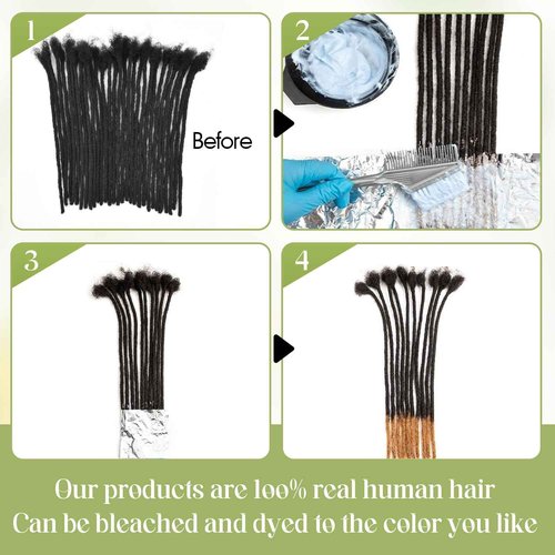 BUGUQI 100% Human Hair Dreadlock Extensions - Handmade Premium Remy Hair Locs 0.6cm Thick, 30 Strands/Pack Reusable for Crochet & Protective Styles (Natural Black)(0.6CM Width-1B, 8 Inch-30 Strands)
