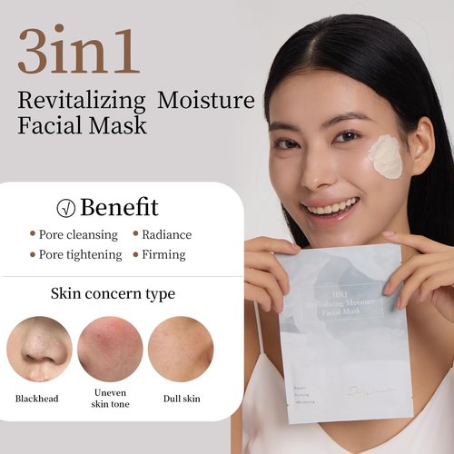Dazzelslim Face Masks for Women & Men - 12 Facial Masks with Volcanic Mud, Hyaluronic Acid, Sea Buckthorn Oil, EGF & Tranexamic Acid for Cleanses, Hydrates & Brightens, Fragrance-Free, Made in Taiwan