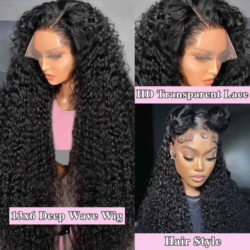 BWDWST Deep Wave Lace Front Wig Human Hair 13x6 HD Lace Front Wigs Human Hair Pre Plucked 200 Density Deep Curly Human Hair Wigs with Baby Hair 20 Inch