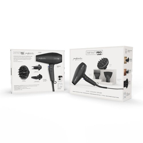 Conair Infiniti Pro Hair Dryer with Diffuser Plus 2 Other Attachments and Drawstring Storage Bag | Performa Series Hair Dryer | Blow Dryer with Professional Performance Motor | Black