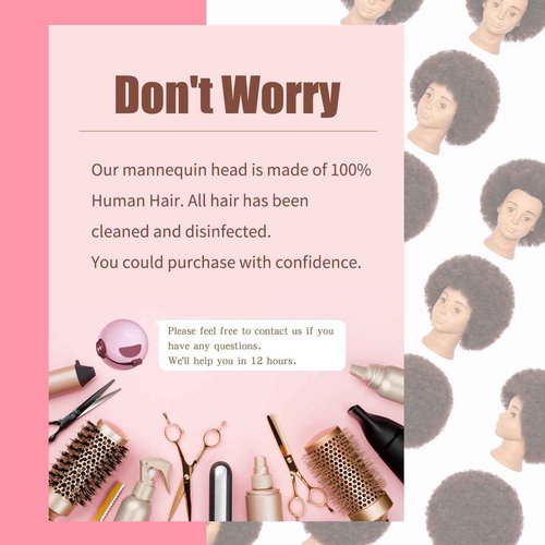 headdoll Mannequin Head Human Hair African Mannequin Head with 100% Human Hair Manikin Doll Head for Hair Styling with Cute appearance and embed Curly Cosmetology Manican Mannequins Heads with Stand