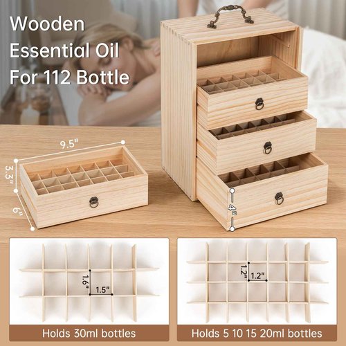 TORIBIO Essential Oils Box for 112 Bottles, Wooden Essential Oils Storage Organizer Holds 5 10 15 20 30 ml for Young Living & Doterra Bottles