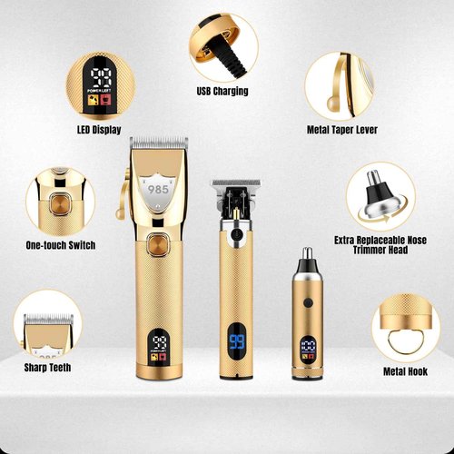 Saoilli Professional Hair Clippers Hair Trimmer for Men,Beard Trimmer Nose Hair Trimmer Set,Cordless Electric shavers Razor for Men,Barber Clippers T-Blade Trimmer Haircutting Grooming Kit