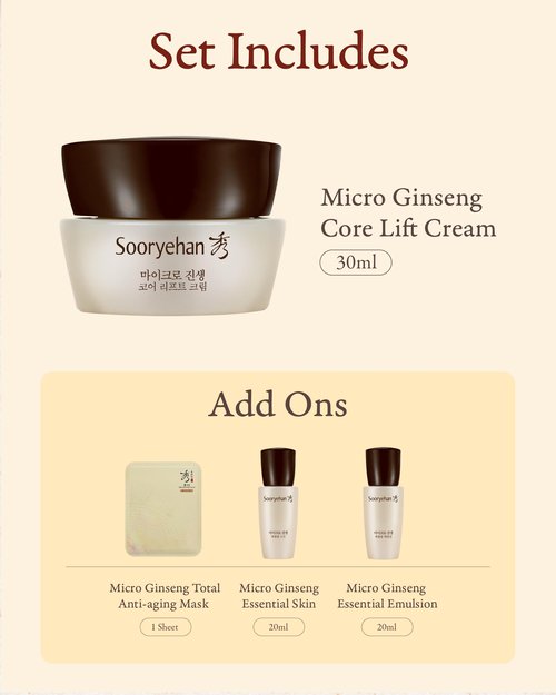 SOORYEHAN Micro Ginseng Core Lift Cream Special gift Set (2.4 fl oz) - Enhances Skin Firmness, Elasticity, and Hydration. with Ginsenoside R3™ for a Youthful, Healthy Complexion.