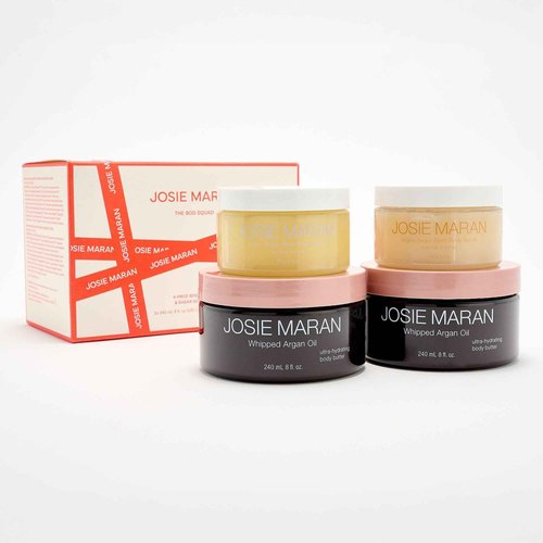 Josie Maran Bod Squad Body Care Set - Includes 2 Argan Sugar Scrubs & 2 Body Butters - Nourishes Skin with Gentle Exfoliation and Intense Hydration - Oat Milk & Honey and Lavender Citrus (4 Count)