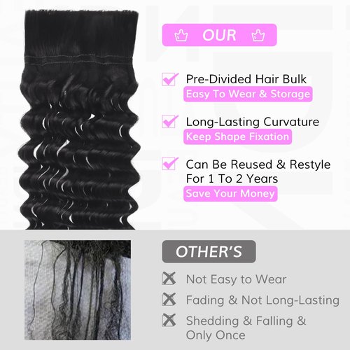 IDN BEAUTY Pre Divided Human Braiding for Boho Braids Hair Extensions, 22 Inch 100g Natrual Black Deep Wave Human Hair for Braiding Bohemian No Weft 12A Virgin Brazilian Wet and Wavy