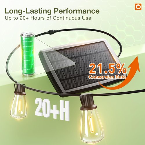 addlon 54(48+6) FT Solar String Lights Waterproof,Patio Lights Solar Powered with Remote& USB Port 24+2 LED Shatterproof Bulbs 3 Lighting Modes Outdoor Lights for Camping Backyard Garden