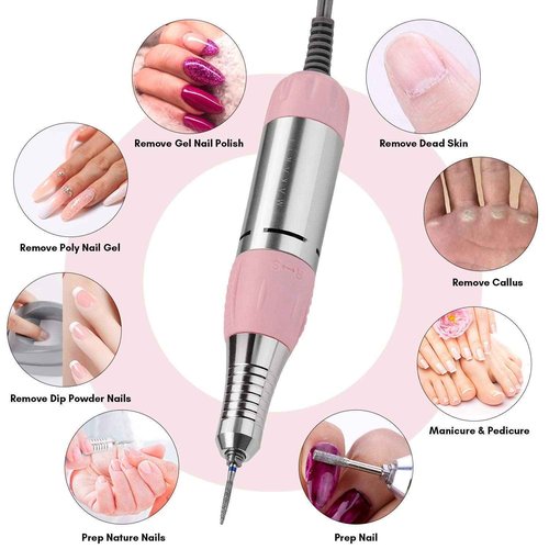 Makartt JD700 Nail Drill Machine Nail Drill Bits Bundle, Professional 30000RPM Manicure Drill for Acrylic Nails Remove Fine Nail Drill Bit