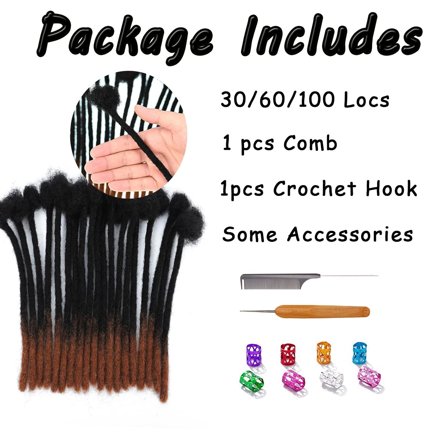 0.6 cm Thickness 14 Inch #T1B/30 30 Strands 100% Real Human Hair Dreadlock Extensions for Men and Women. Handmade for Full Head, Can Be Dyed and Bleached. Dreadlocks Bulk Permanent Locs