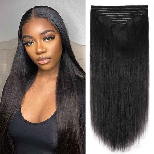 Mihugass Injected Clip in Extension Human Hair Straight Clip Ins for Women Brazilian Injected Clip ins Human Hair Natural Color 8 Pcs with 18 Clips 120g/Set (20 inch)