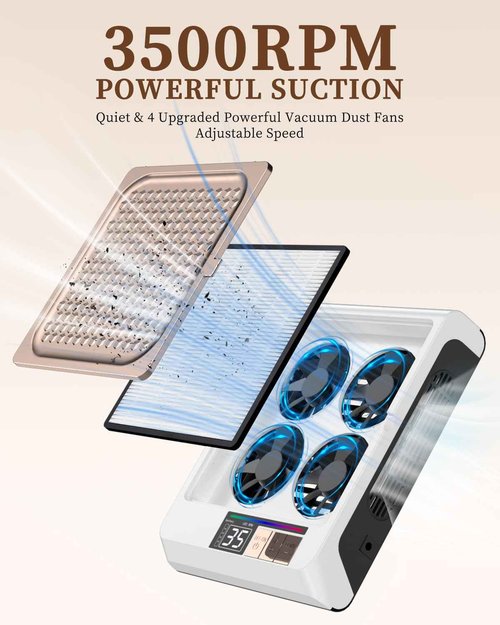 Nail Dust Collector Cordless, Quiet & 4 Upgraded Powerful Vacuum Dust Fans Adjustable Speed,80W Dust Suction Machine for Acrylic Gel Nail Polish Manicure Pedicure Tool at Home or Salon Nail Tech-White