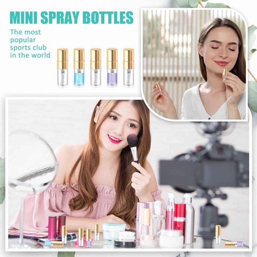 Zhehao 200 Pcs Mini Spray Bottles 2 ml Clear Glass Perfume Bottles Refillable Fine Mist Perfume Atomizer Portable Empty Sample Containers for Cleaning, Essential Oils, Travel (Gold Cap)