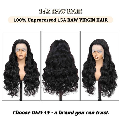 ONIVAN 13x6 Body Wave Lace Front Wigs Human Hair Wig 15A Raw 250 Density Indian HD Lace Frontal Human Hair Wigs for Women (24 Inch)