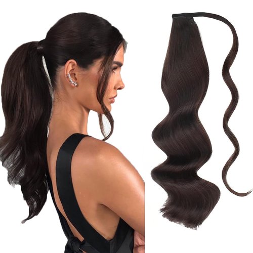 ABH AMAZINGBEAUTY HAIR Remy Human Hair Extensions Ponytail for fashion Women, Wrap in Easy to Use, 80 Gram, Dark Brown 2 Color, 16 Inch