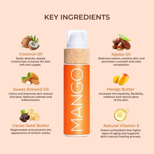 COCOSOLIS MANGO Tanning Accelerator XL | With Vitamin E & Mango Scent for a Fast, Deep Tan - Tanning Oil for Beach or Tanning Beds – Sun Tan Oil for Face & Body (6.76)