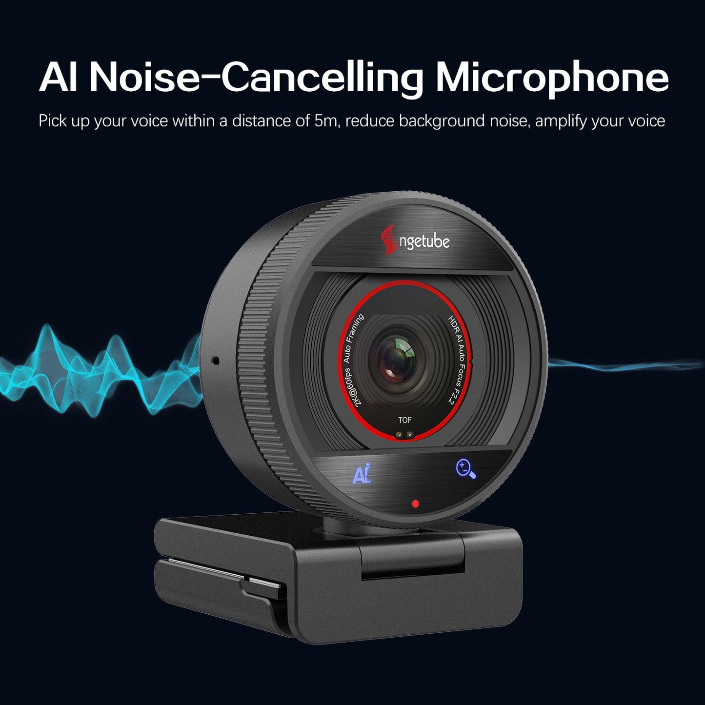 Angetube AI Webcam for PC - 1080p/2K@60FPS HD Web Camera with Remote Control, 8X Digital Zoom Webcam, Privacy Cover, TOF Auto Focus, HDR, USB 3.0 Web Cam Work with Zoom, Skype,Teams, Windows,Mac