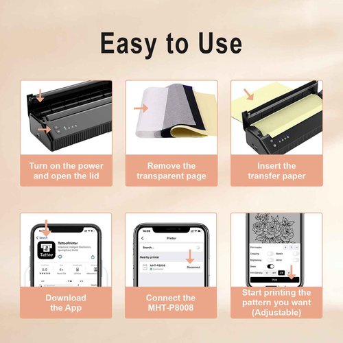 Bagana P8008 Tattoo Stencil Printer, Thermal Bluetooth Temporary Wireless Tattoo Printer Machine with 110pcs Tattoo Transfer Paper