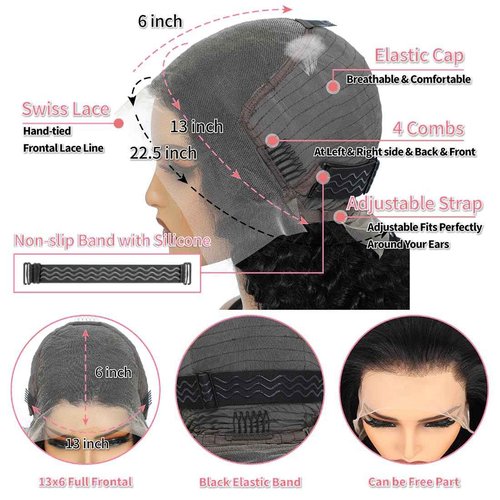 RJCY Deep Wave Lace Front Wigs 13x6 HD Transparent Human Hair Lace Front Wigs for Women 200 Density Deep Curly Human Hair Wigs Pre Plcked Deep Wave Frontal Wigs with Baby Hair 28 Inch