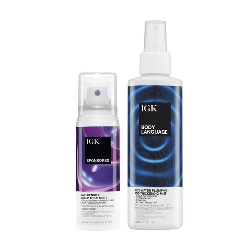 IGK Hair Thickening Treatment Set | Sponsored Density Scalp Treatment + Body Language Thickening Spray | For Hair Loss and Thinning | 2.1 oz + 7 oz