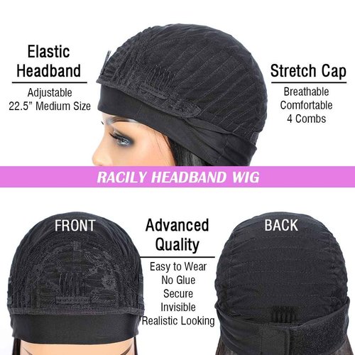 Short Curly Headband Wigs Human Hair Wig for Black Women, Color #4 Glueless Kinky Curly Wigs 100% Unprocessed Hair Chocolate Brown None Lace Front Wigs Dark Brown 150% Density (14 Inch, #4)