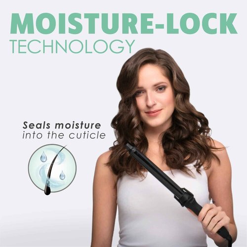 MINT Professional Clamp-Free Curling Wand 1 Inch for Long Hair | Extra Long Curl Wand w 4-Heater Ionic Ceramic Tourmaline Barrel | Best Curling Wands | Adjustable 230-430°F | Worldwide Dual Voltage