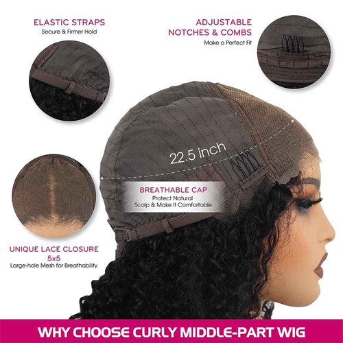 BIG G HAIR 14 inch 5x5 Lace Closure Curly Middle Part Vietnamese Human Hair Wig, Pre-Bleached Pre Plucked HD Lace Wig 180% Density, Glueless Wigs Human Hair with Baby Hair