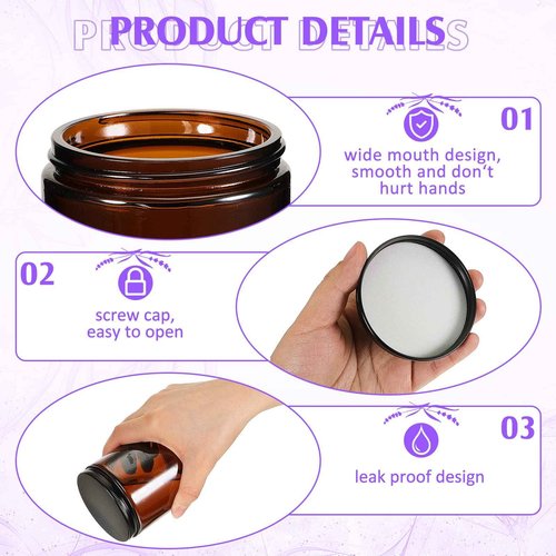 Lallisa 72 Pcs 8 oz Amber Glass Jars with Black Lids Round Glass Cosmetic Jars with Lids Empty Amber Containers Refillable Food Storage Containers for Spice Powder Liquid Sample Makeup