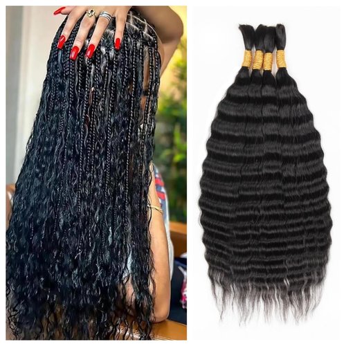 WZVHAIR Super Wave Bulk Human Hair For Braiding No Weft 100g (1Pack-4PCS) Wet and Wavy Human Braiding Hair 100% Virgin Human Hair Super French Human Bulk Hair For Boho Braids (Super Bulk 22 Inch)
