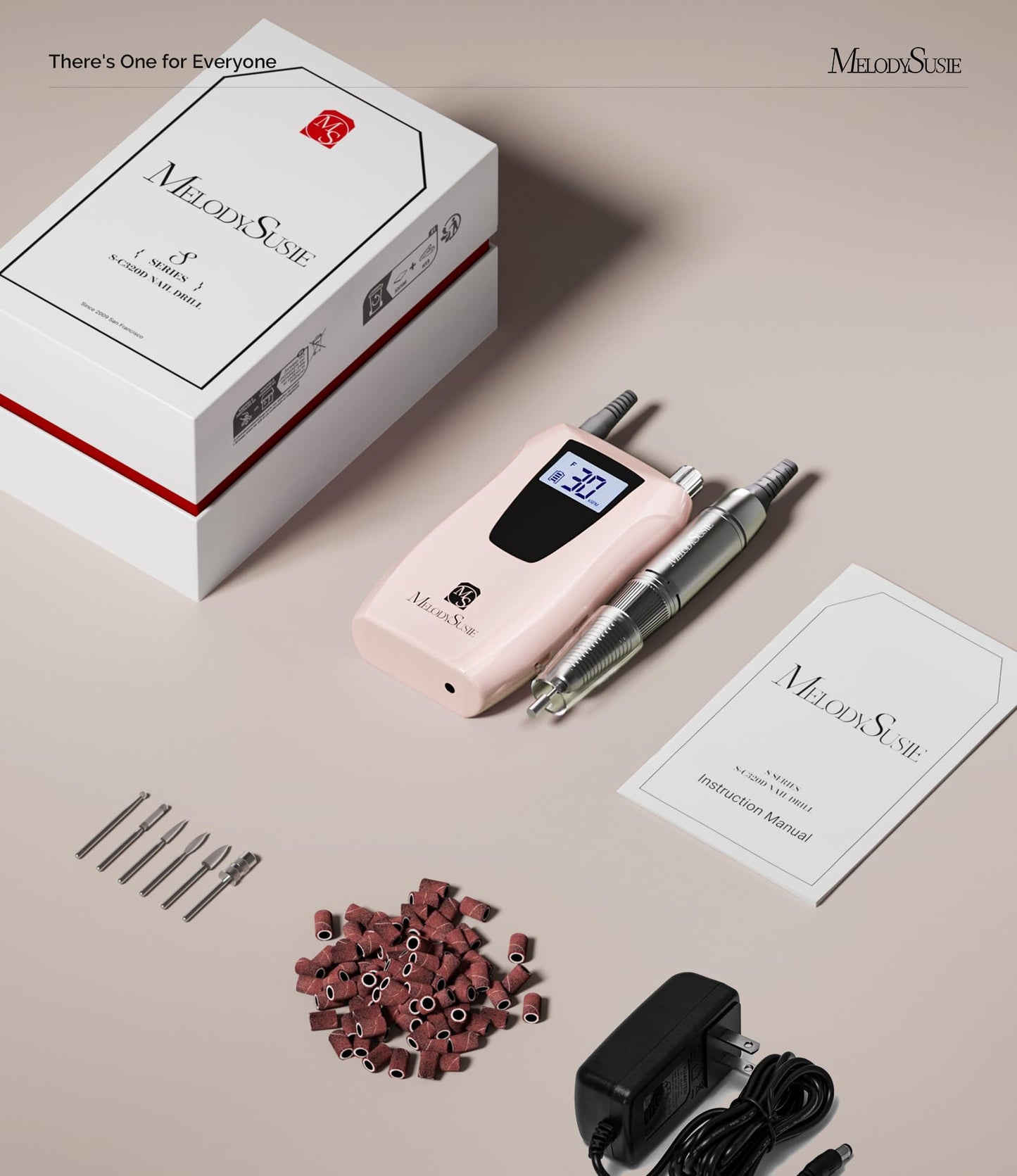 MelodySusie Entry-Level Clip-On Cordless Nail Drill, SC320D 30000RPM Essential E-File with LCD Display for Manicure Shaping & Gel Removal, Perfect for Training, Nail Art Practice & Home Use