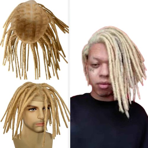 Voloria 8inch Transparent Full Lace Base Afro Dreadlock Extensions Toupee For Men and Women, 0.6cm Loc Extensions Human Hair Dreadlock 10x8inch #613 Blonde Color