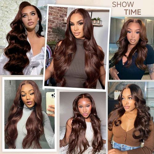 JINNOO Chocolate Brown Lace Front Wig 200 Density Brown Lace Front Wigs Human Hair Pre Plucked Brown Wig Human Hair 13x4 HD Lace Frontal Wigs 30 Inch