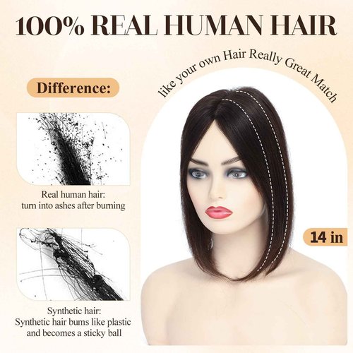 Uaismewow Hair Toppers for Women Real Human Hair 14inch Toppers for Thinning Hair 100% Remy HumanHiar Breathable Silk Base 4 Clips in HairPieces with Babyhair for Women Daily Wear #2 cover 4*4.8inch