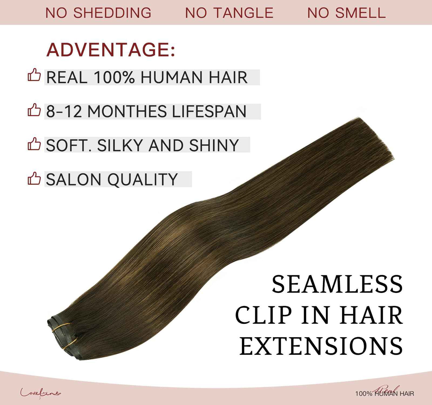 LOVELINE Seamless Clip in Hair Extensions Real Human Hair, Luxury Remy Human Hair Extensions Clip ins for Women, 16 Inch 110g 7Pcs, Balayage Dark Brown to Chestnut Brown